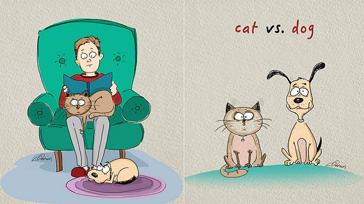 diferencias perros gatos ilustraciones